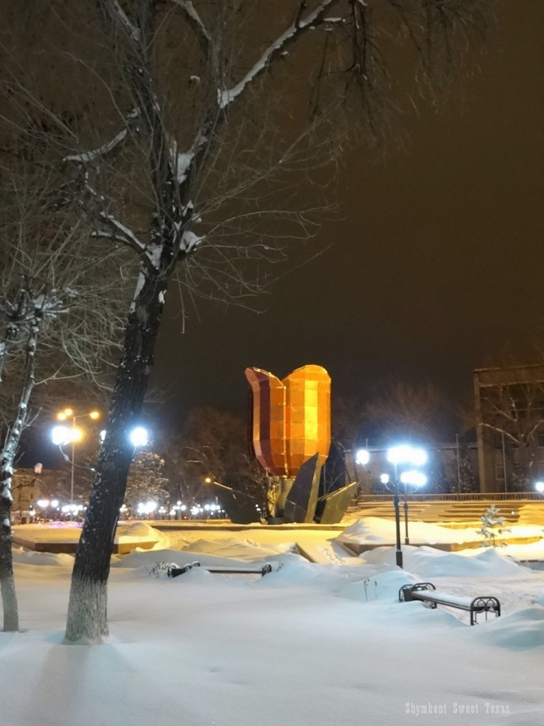 Fontaine tulipe dans la neige